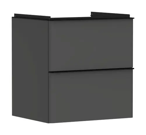 Waschtischunterschrank in Diamantgrau Matt mit zwei Schubkästen. Schlichtes Design, geeignet für die Kombination mit Hansgrohe Produkten.